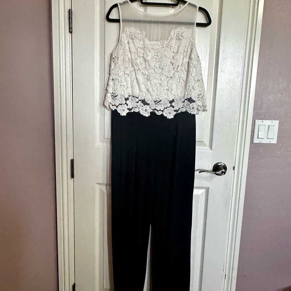 Thalia Sodi Black and White Lace Overlay Jumpsuit